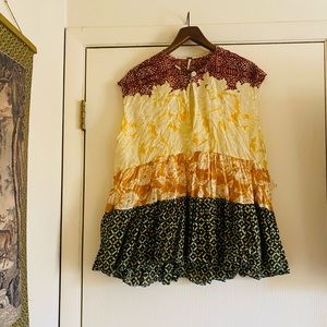 Free people batik boho layered tiered Cotton Festival Beach blouse xs
